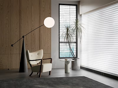 Modern Interior Decorative Ornament Combination With Floor Lamp Armchair Small Round Table And Potted Plant 3d model
