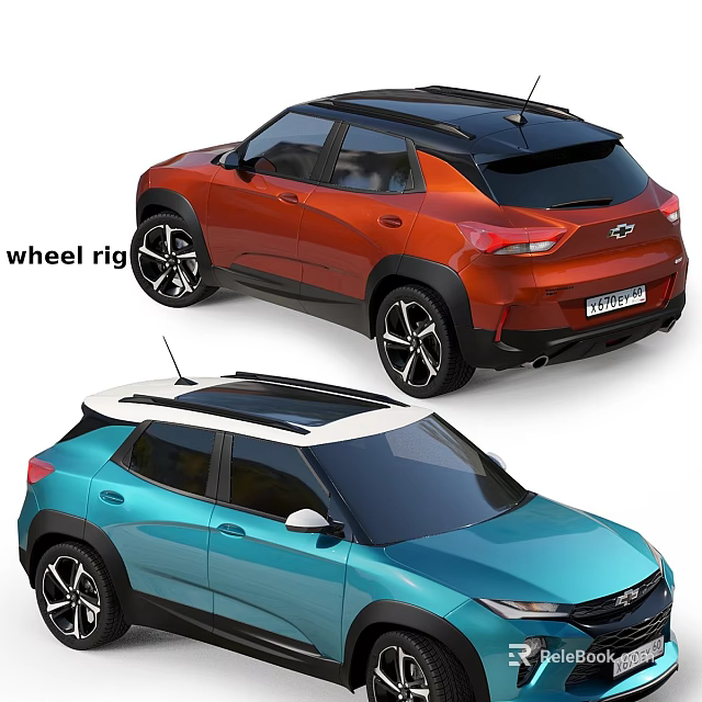 Orange And Blue Compact SUV Cars With Modern Exterior Design And Roof Rails 3d model 