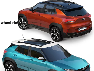Orange And Blue Compact SUV Cars With Modern Exterior Design And Roof Rails 3d model
