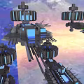 Futuristic Space Fleet With Mechanical Structures And Blue Lights In Cosmic Background