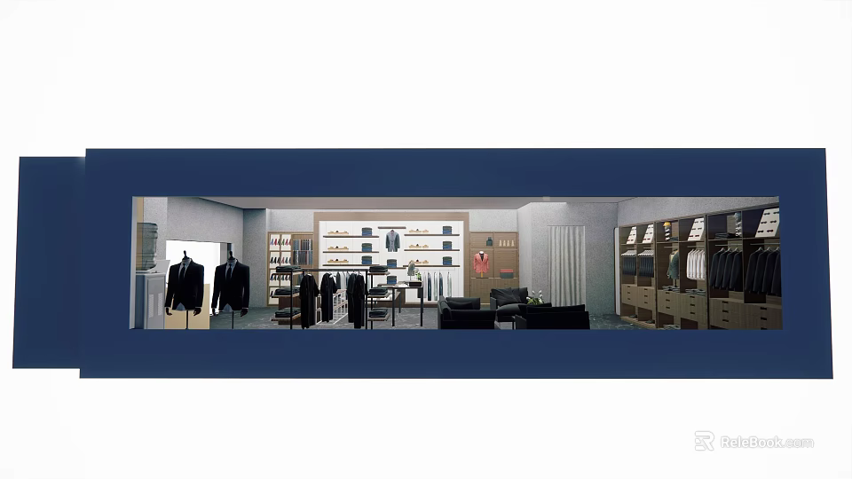 Clothing Store Interior Featuring Mannequins Display Racks Organized Shelves And Fashion Apparel 3d model 