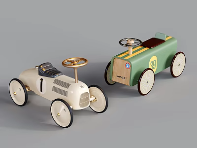 Electric Wooden Toy Cars Green Beige Design with Steering Wheel and Number Decal 3d model