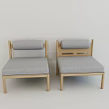Two Single Sofas With Light Wooden Frame And Gray Cushion Backrest Simple Design 3d model