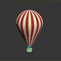 Vibrant Red And White Striped Hot Air Balloon With Small Basket At The Bottom