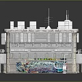 Cyberpunk Style Multi Story Building With Neon Lights And Colorful Graffiti Exterior