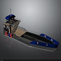 Blue Roofed Water Transport Vessel With Staircase Deck Pool Area And Red Lifebuoys