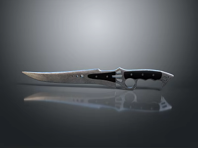 Sharp Metal Knife With Black Handle Metallic Accents Modern Design On Reflective Surface 3d model