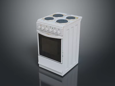 Practical White Home Stove With Four Burners Oven And Control Knobs 3d model