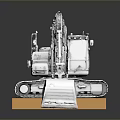 Heavy Duty Functional Construction Vehicle Excavator With Tracks Large Bucket On Display Platform And Reflection