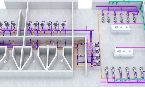 Modern pipeline sewage plant system 3d model