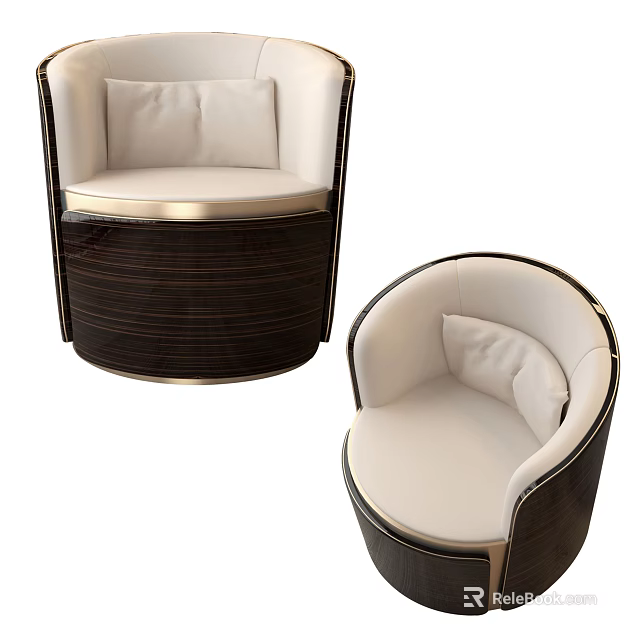 Elegant Modern Single Sofa With Dark Frame Light Cushion And Metal Trim 3d model