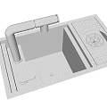 Black Kitchen Sink With Silver Faucet Drainboard And Metal Strainer