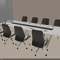 Modern Office Conference Table With White Surface And Black Brown Chairs In Meeting Room