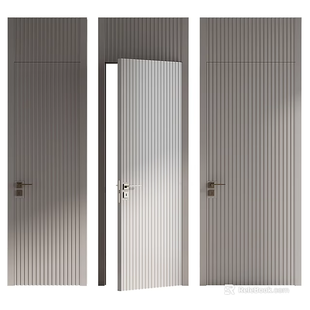 Modern Hinged Doors Featuring Vertical Slats And Metallic Handles In Interior Design 3d model 