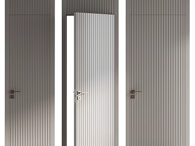 Modern Hinged Doors Featuring Vertical Slats And Metallic Handles In Interior Design 3d model