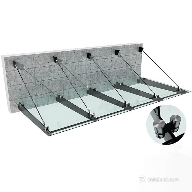 Glass And Metal Ceiling Installation On Concrete Wall 3d model