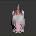 White Unicorn Head Decoration With Pink Mane Colorful Horn Purple Eye And Pink Nose