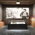 Vintage Themed Exhibition Interior Featuring Old Photo Wall Display Case And Retro Furniture