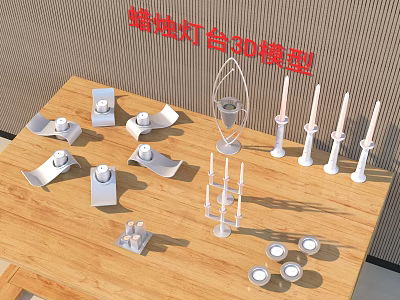 Candle Holder 3D Models With Various Designs Displayed On Wooden Table 3d model