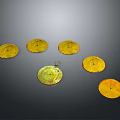 Golden Circular Decorative Ornaments With Hanging Loop And Six Pieces