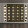 Elegant Modern Bookcase With Glass Doors Built-in Lighting And Decorative Items On White Walls