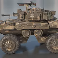 Modern Military Wheeled Tank Featuring Heavy Armor Weapon Camouflage Exterior and Large Tires