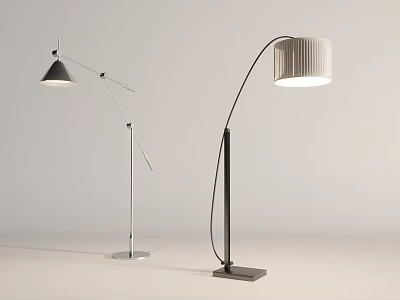Modern Floor Lamps Featuring Curved Structure Adjustable Arm And Fabric Shade Metal Base 3d model