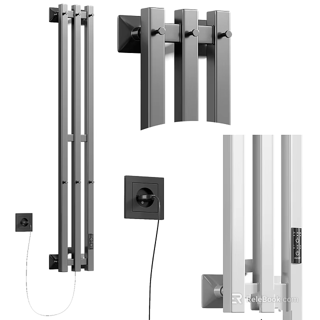 Modern Silver Metal Vertical Bars With White Frame And Black Control Panel 3d model 