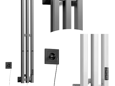 Modern Silver Metal Vertical Bars With White Frame And Black Control Panel 3d model