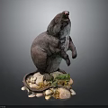 Beaver Sculpture Figure in Standing Pose with Base Stones and Plants