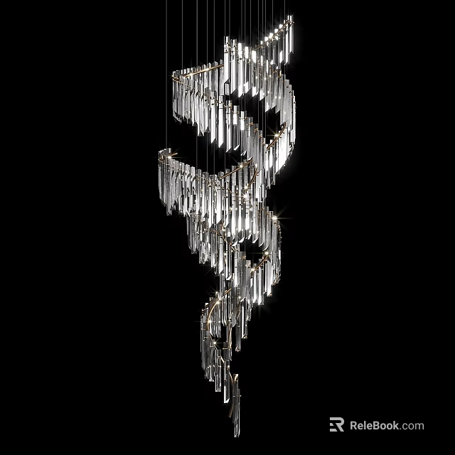 Modern Spiral Crystal Chandelier with Hanging Glass Elements for Interior Decor Design 3d model 