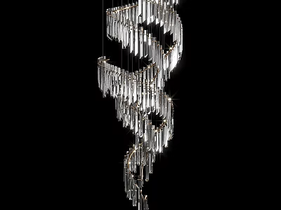 Modern Spiral Crystal Chandelier with Hanging Glass Elements for Interior Decor Design 3d model