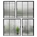 Modern Sliding Doors With Black Frames Frosted Grid And Patterned Glass Design 3d model