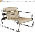Modern Leisure Chair with Beige Upholstered Cushion Cylindrical Headrest Pillow and Metal Frame