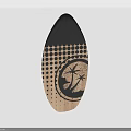 Black Top Light Wooden Bottom Surfboard With Dot Pattern And Palm Tree Design