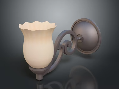 Vintage Style Wall Sconce With White Glass Shade And Curved Metal Frame 3d model