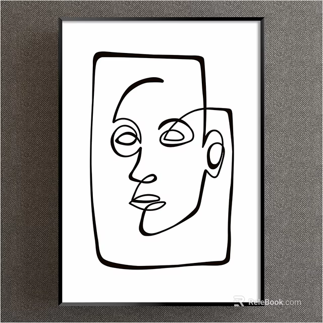 Abstract Human Face Line Drawing With Black And White Simple Geometric Shapes 3d model 