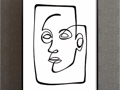 Abstract Human Face Line Drawing With Black And White Simple Geometric Shapes 3d model
