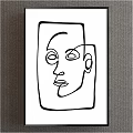 Abstract Human Face Line Drawing With Black And White Simple Geometric Shapes