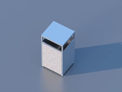 Silver Square Metal Trash Can With Textured Surface And Lid For Home Use 3d model