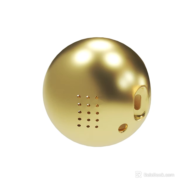 Shiny Golden Metallic Sphere With Smooth Surface Small Holes And Side Opening 3d model 