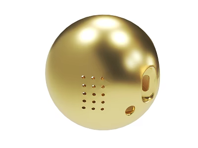 Shiny Golden Metallic Sphere With Smooth Surface Small Holes And Side Opening 3d model