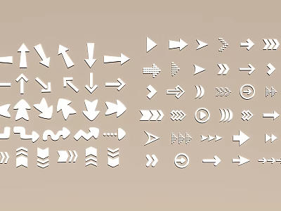 Intricate Carved Arrow Designs With Various Directions And Styles Arranged Neatly 3d model