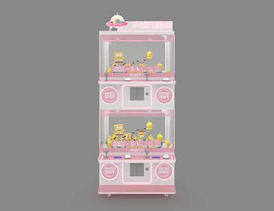Pink Two Tier Claw Machine Amusement Equipment With Stuffed Toys Inside 3d model
