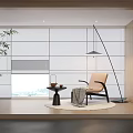 White Panel Curtains in Minimalist Living Room with Armchair Floor Lamp Natural Plant and Bookshelf