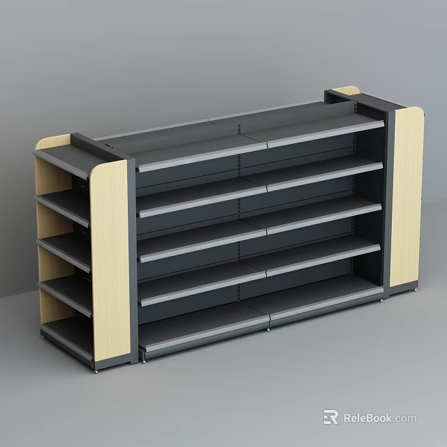 Multi Tiered Gray And Beige Shelving Unit With Multiple Layers For Storage 3d model