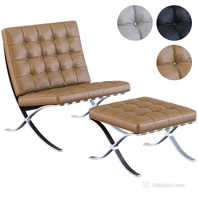 Brown Tufted Leather Leisure Chair With Metal Frame Ottoman And Color Options 3d model 