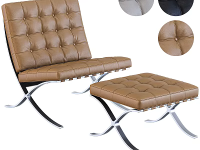 Brown Tufted Leather Leisure Chair With Metal Frame Ottoman And Color Options 3d model