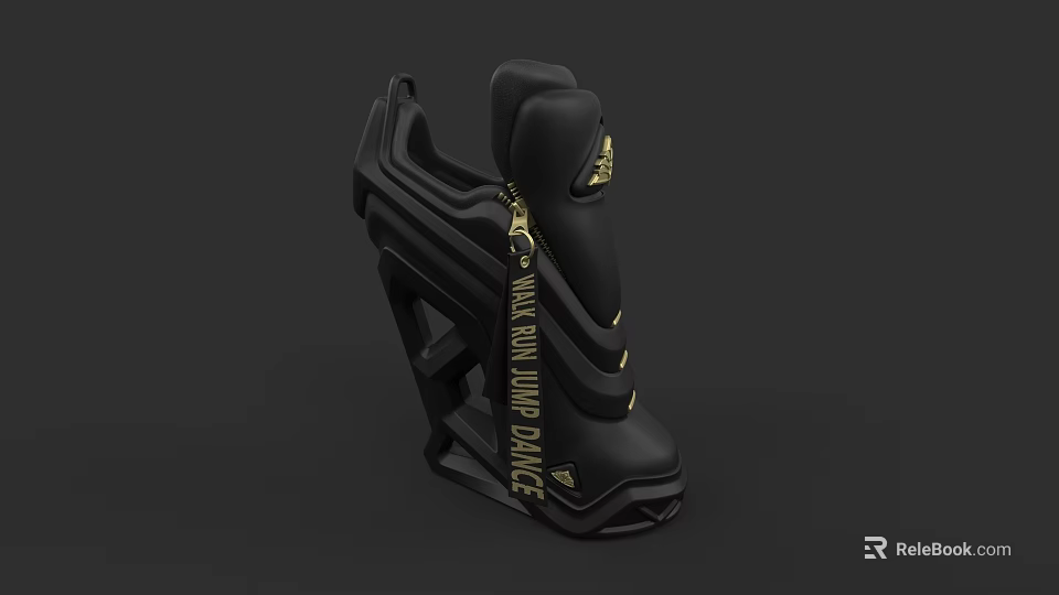 Black High Heel Shoes With Gold Accents Unique Heel And Maximum Impact Text 3d model 