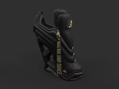 Black High Heel Shoes With Gold Accents Unique Heel And Maximum Impact Text 3d model
